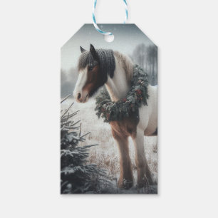 Horse Christmas Wreath Snowy Pasture Gift Tags