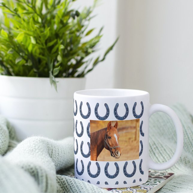 Horse Collage Photo Custom Owner Horseshoe Coffee Mug (Creator Uploaded)