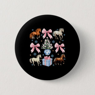 Horse Coquette Bow Christmas Horses Farmer Cowgirl 6 Cm Round Badge