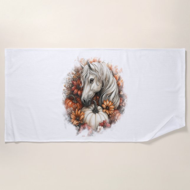 Horse Country Pumpkin Beach Towel (Front)
