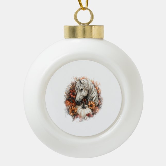 Horse Country Pumpkin Ceramic Ball Christmas Ornament (Front)