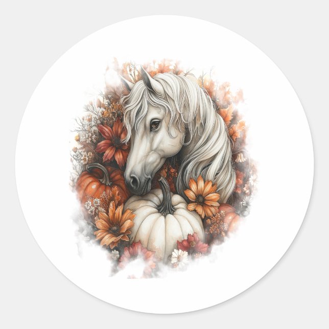 Horse Country Pumpkin Classic Round Sticker (Front)
