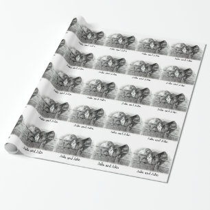 Horse Couple, Pencil, Western Wedding, Personalise Wrapping Paper