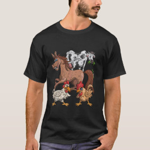 Horse Cow Chicken Kids Farm Funny Farmer Animal T-Shirt