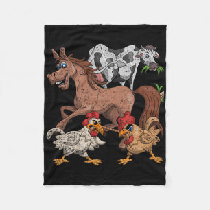 Horse Cow Chicken Kids Farm Gift Funny Farmer Anim Fleece Blanket