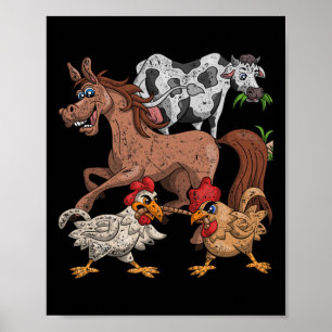 Horse Cow Chicken Kids Farm Gift Funny Farmer Anim Poster