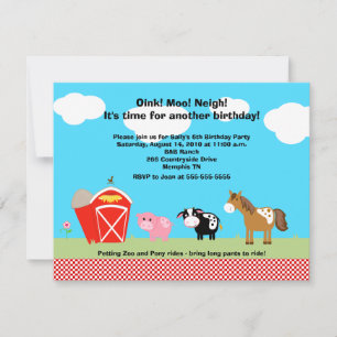 Horse, Cow & Pig Barnyard Birthday Invitations