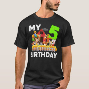 Horse Cow Pig Chicken  Farmer Farm 5th Birthday T-Shirt