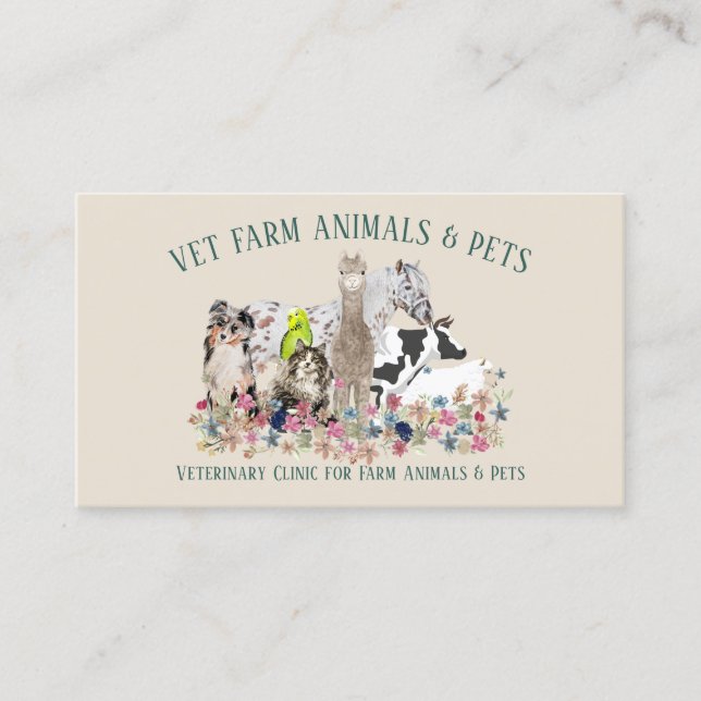Horse Cow Sheep Dog Cat Bird Alpaca Pet Veterinary Business Card (Front)