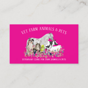 Horse Cow Sheep Dog Cat Bird Pink Pet Veterinary Business Card