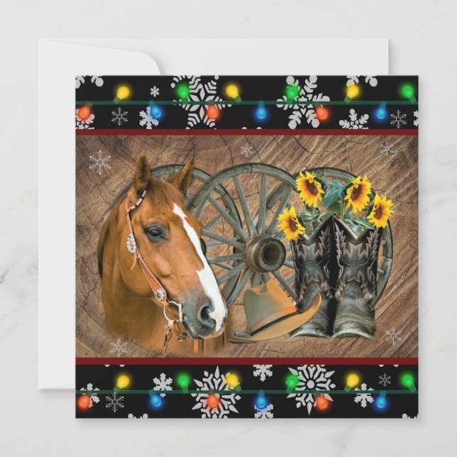  Horse Cowboy Boots Cowboy Hat Christmas Holiday Card (Front)