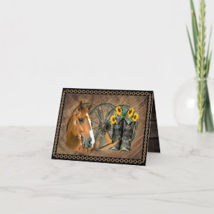 Horse Cowboy Boots Cowboy Hat Wagon Wheel Thank You Card