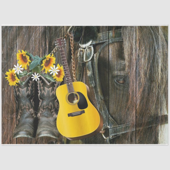 Horse Cowboy boots Guitar Sunflowers Rustic Tissue Paper (Front)