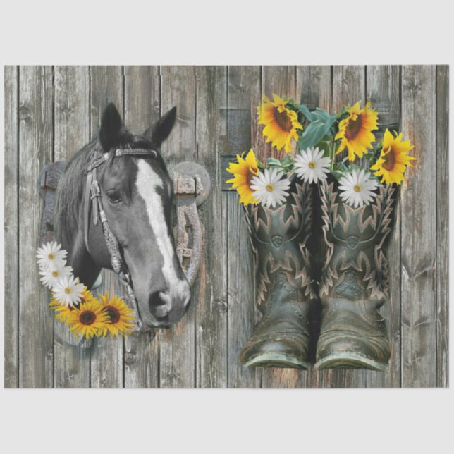 Horse Cowboy Boots Horseshoe Sunflowers Daisies Tissue Paper (Front)