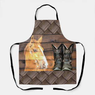 Horse Cowboy Boots Rustic Barn Board Apron