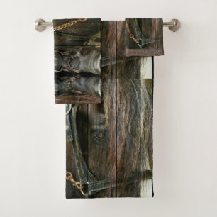 Horse Cowboy Boots Rustic Barn Board Bath Towel Set