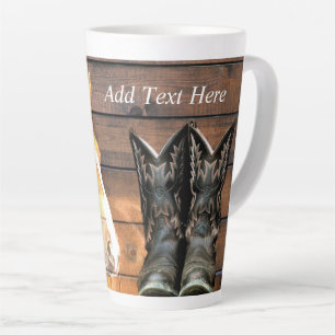Horse Cowboy Boots Rustic Barn Board Latte Mug