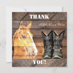 Horse Cowboy Boots Rustic Barn Board Thank You Card