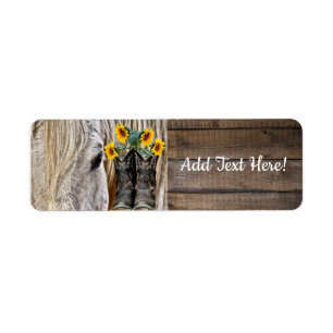 Horse Cowboy Boots Sunflowers Barn Board