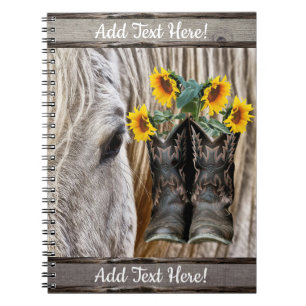 Horse Cowboy Boots Sunflowers Barn Board Notebook