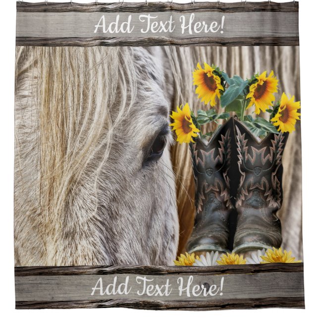 Horse Cowboy Boots Sunflowers Daisies Shower Curtain (Front)