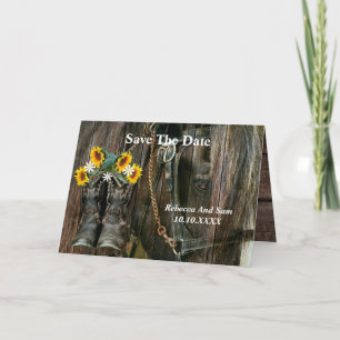 Horse Cowboy Boots Sunflowers Rustic Barn Board Invitation