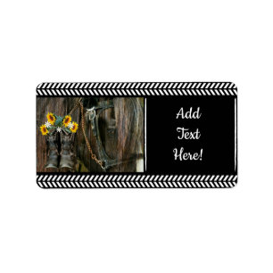 Horse Cowboy Boots Sunflowers Rustic Barn Board Label