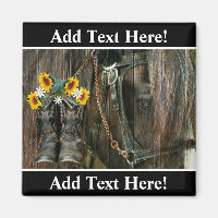 Horse Cowboy Boots Sunflowers Rustic Barn Board