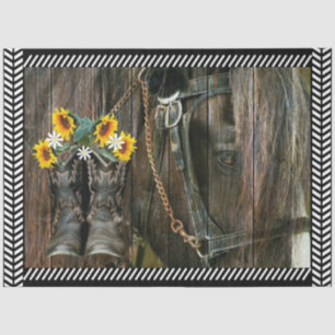 Horse Cowboy Boots Sunflowers Rustic Barn Board Tissue Paper