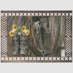 Horse Cowboy Boots Sunflowers Rustic Barn Board Tissue Paper