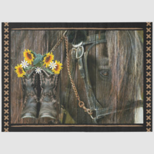 Horse Cowboy Boots Sunflowers Rustic Barn Board Tissue Paper
