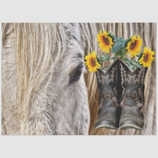Horse Cowboy Boots Sunflowers  Tissue Paper (Front)