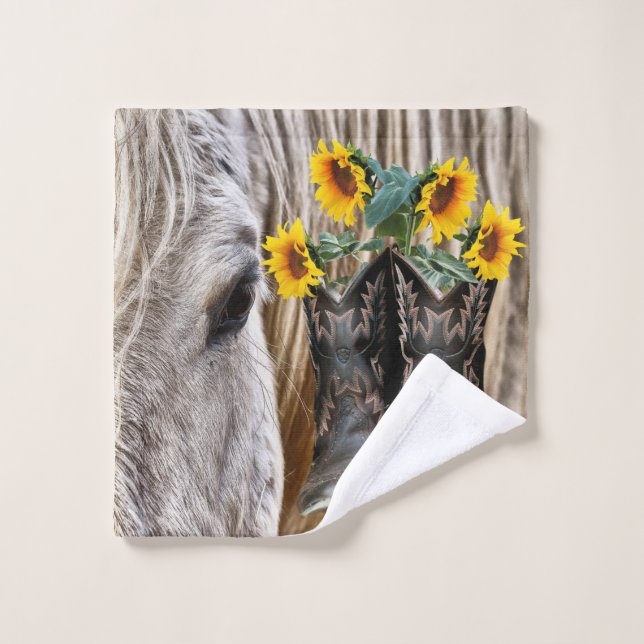 Horse Cowboy Boots Sunflowers Wash Cloth (Wash Cloth)