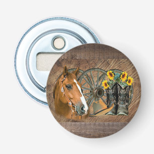 Horse Cowboy Boots Wagon Wheel Sunflowers Western Bottle Opener