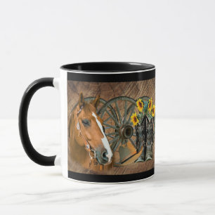 Horse Cowboy Boots Wagon Wheel Sunflowers Western Mug