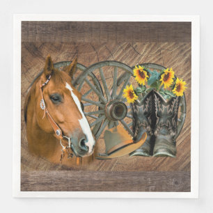 Horse Cowboy Boots Wagon Wheel Sunflowers Western Napkin