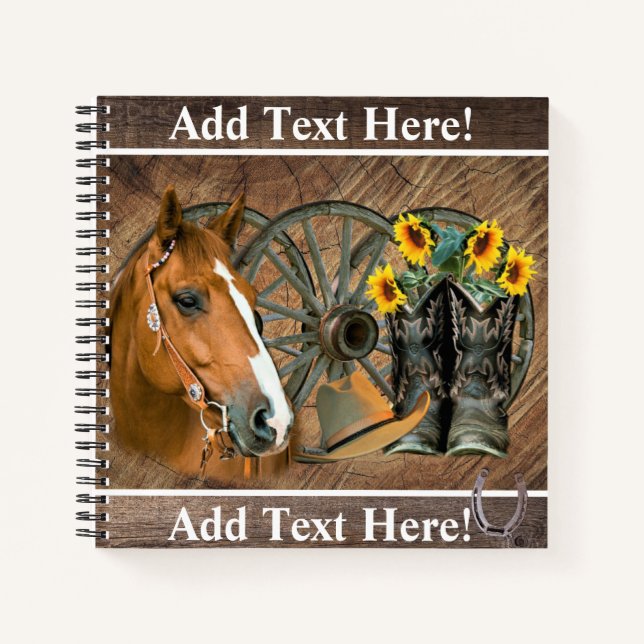 Horse Cowboy Boots Wagon Wheel Sunflowers Western Notebook (Front)