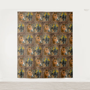 Horse Cowboy Boots Wagon Wheel Sunflowers Western Tapestry