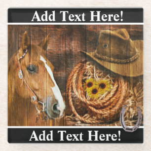 Horse Cowboy Hat Lasso Horse Shoe Coaster