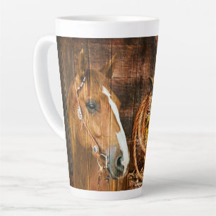 Horse Cowboy Hat Lasso Sunflower Rustic Barn Board Latte Mug