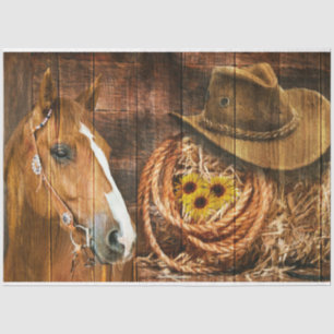 Horse Cowboy Hat Lasso Sunflower Rustic Barn Board Tissue Paper