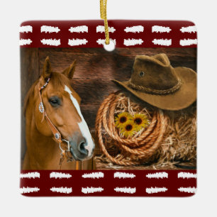 Horse Cowboy Hat Lasso Western Pattern Ceramic Ornament