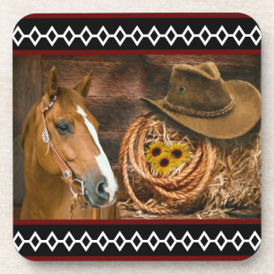 Horse Cowboy Hat Lasso Western Pattern Coaster