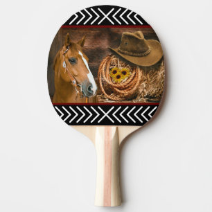 Horse Cowboy Hat Lasso Western Pattern Ping Pong Paddle