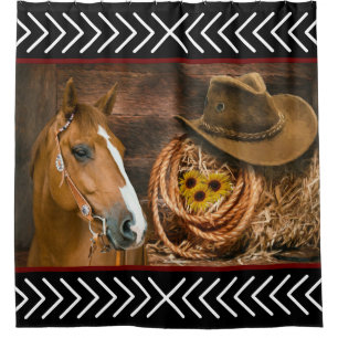 Horse Cowboy Hat Lasso Western Pattern Shower Curtain