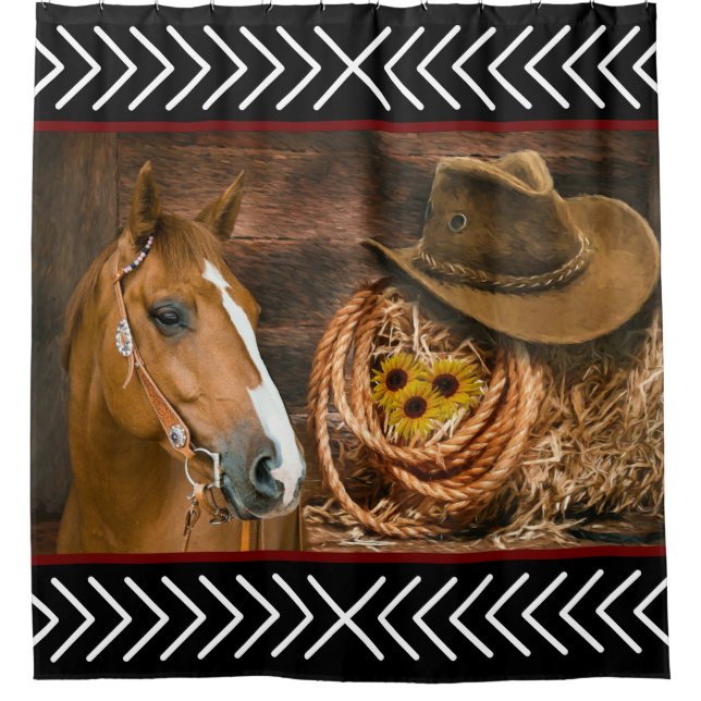 Horse Cowboy Hat Lasso Western Pattern Shower Curtain (Front)