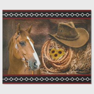 Horse Cowboy Hat Lasso Western Pattern Wrapping Paper