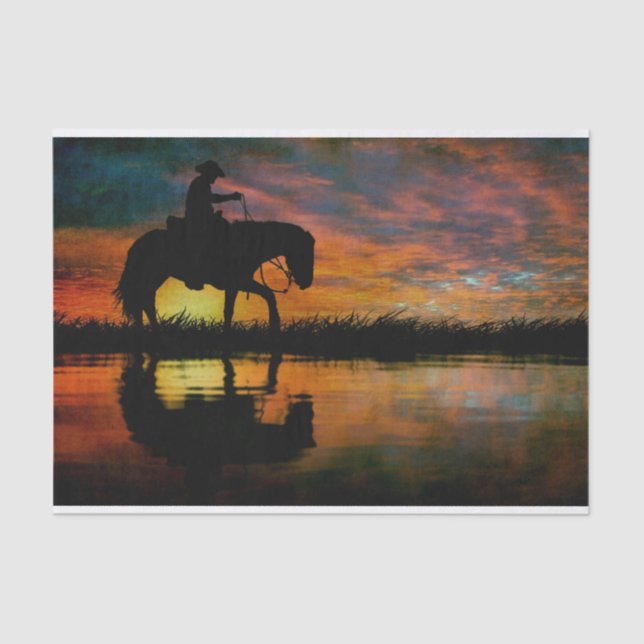 Horse Cowboy Silhouette Sunset Tissue Paper (Front)