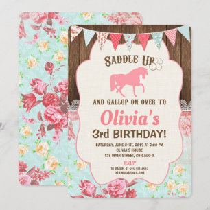Horse cowgirl birthday invitation girl floral