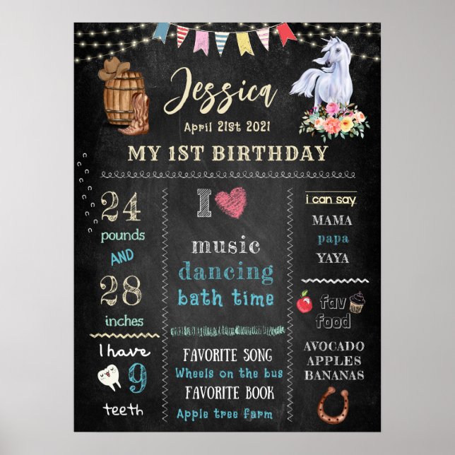 Horse Cowgirl Equestrian Birthday Poster (Front)